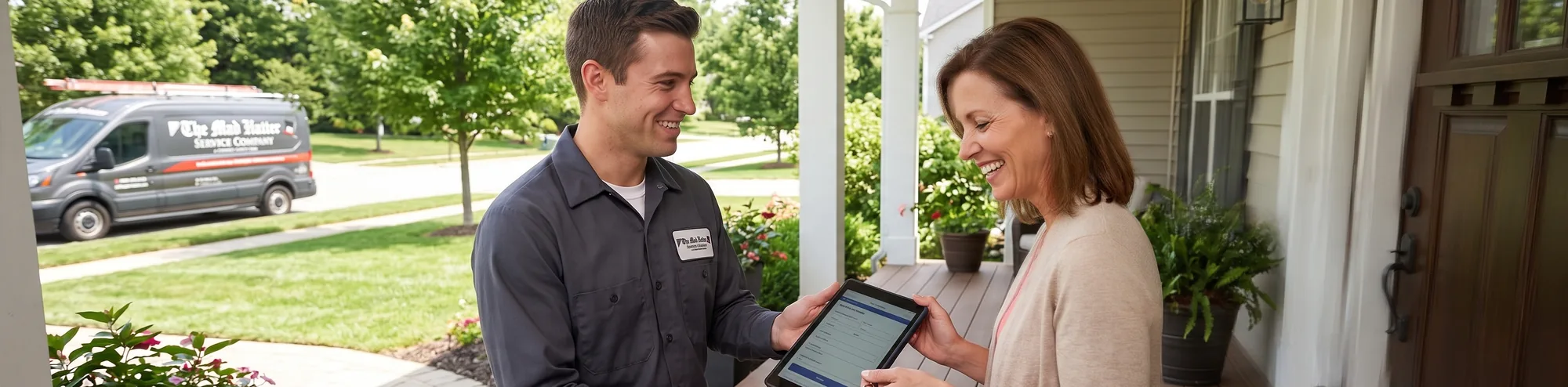 Mad Hatter technician reviewing an inspection report with a homeowner